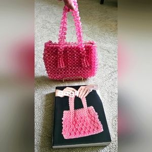 Vintage 50s Barbie Pink Plastic faceted beaded bag purse similar 2 cover on book